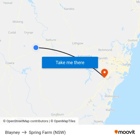 Blayney to Spring Farm (NSW) map