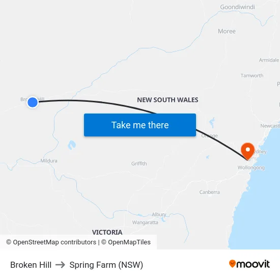 Broken Hill to Spring Farm (NSW) map