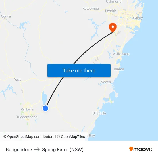 Bungendore to Spring Farm (NSW) map