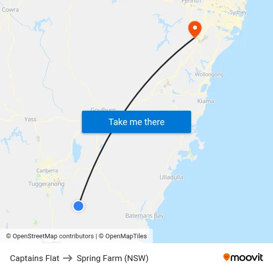 Captains Flat to Spring Farm (NSW) map