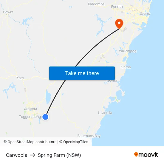 Carwoola to Spring Farm (NSW) map