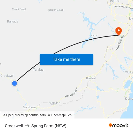 Crookwell to Spring Farm (NSW) map