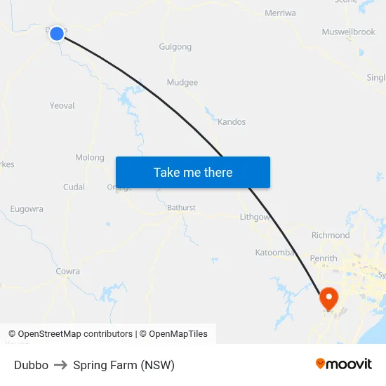 Dubbo to Spring Farm (NSW) map