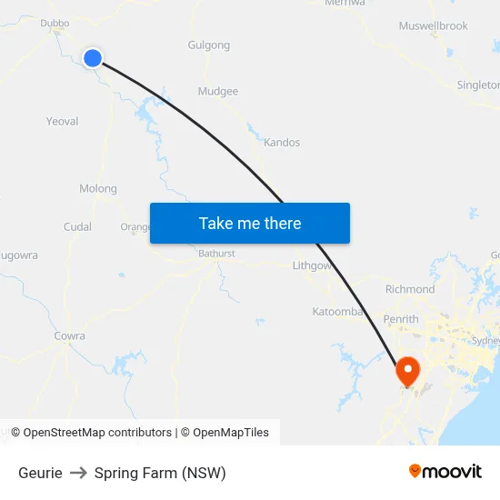 Geurie to Spring Farm (NSW) map