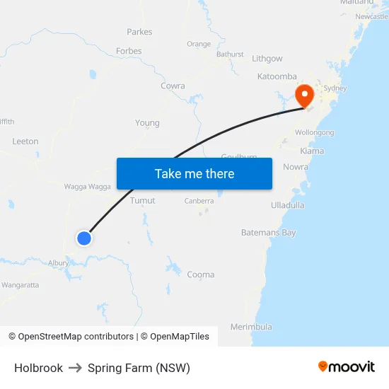 Holbrook to Spring Farm (NSW) map