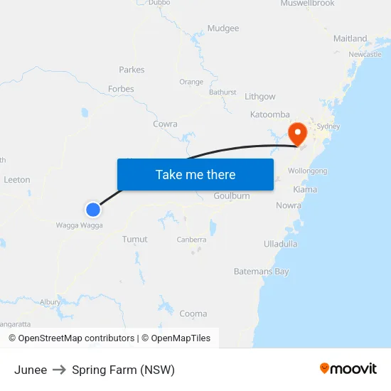 Junee to Spring Farm (NSW) map