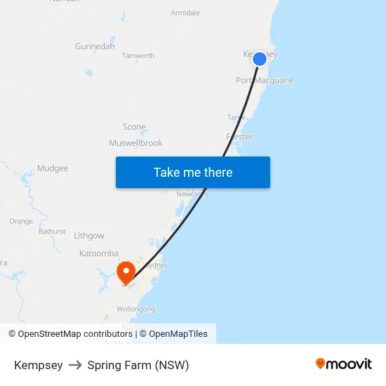 Kempsey to Spring Farm (NSW) map