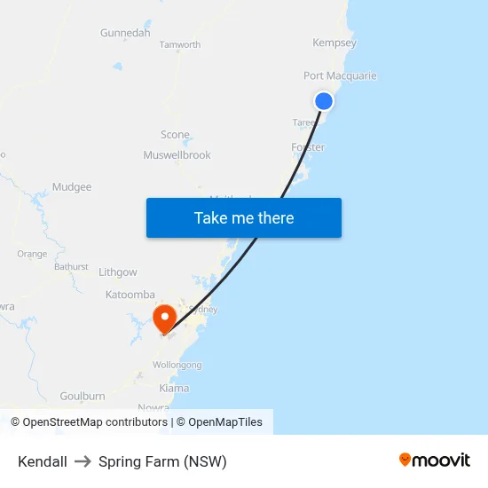 Kendall to Spring Farm (NSW) map