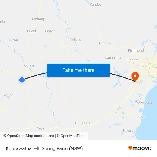 Koorawatha to Spring Farm (NSW) map
