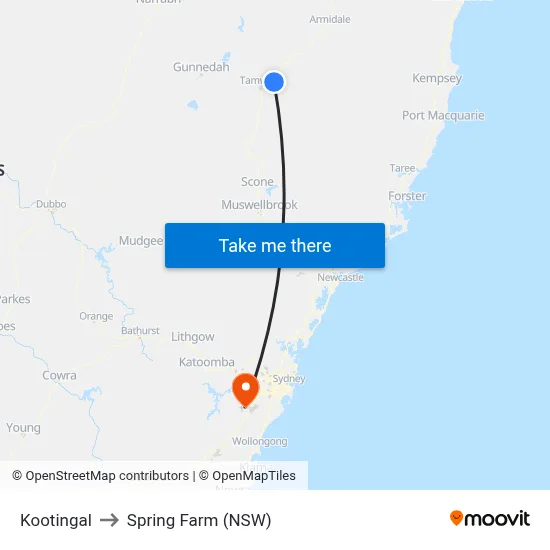 Kootingal to Spring Farm (NSW) map