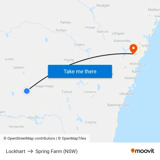Lockhart to Spring Farm (NSW) map