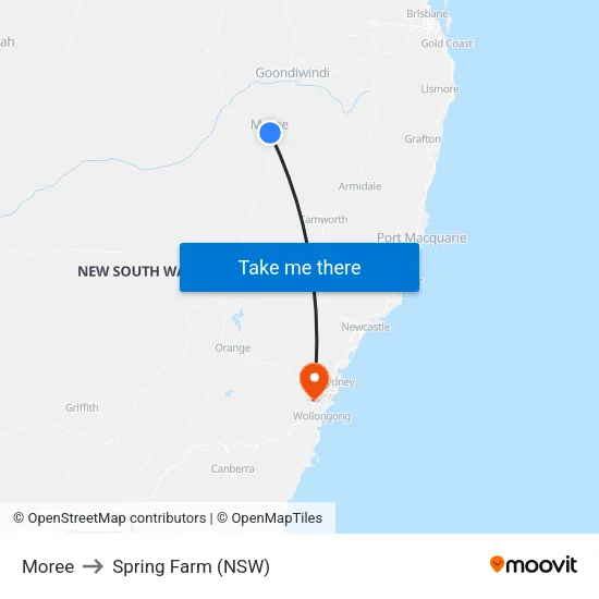 Moree to Spring Farm (NSW) map