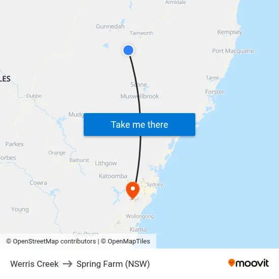 Werris Creek to Spring Farm (NSW) map