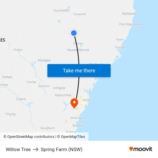 Willow Tree to Spring Farm (NSW) map
