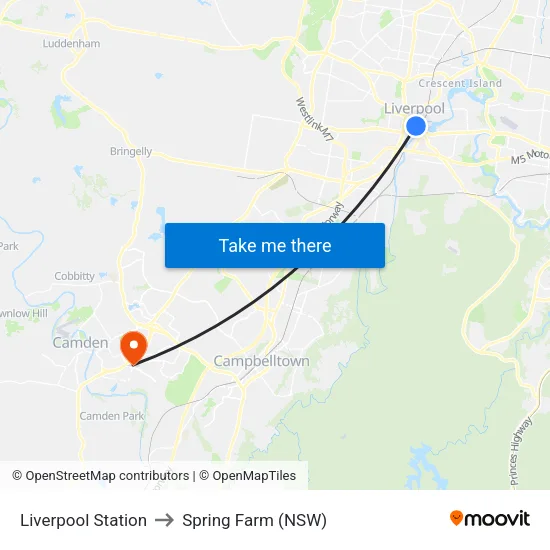 Liverpool Station to Spring Farm (NSW) map