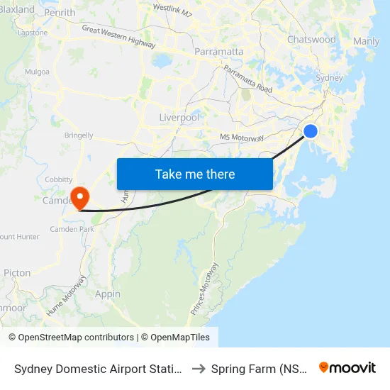 Sydney Domestic Airport Station to Spring Farm (NSW) map