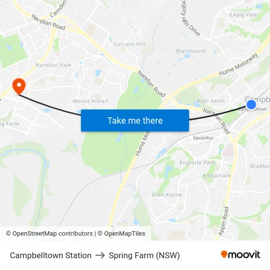 Campbelltown Station to Spring Farm (NSW) map