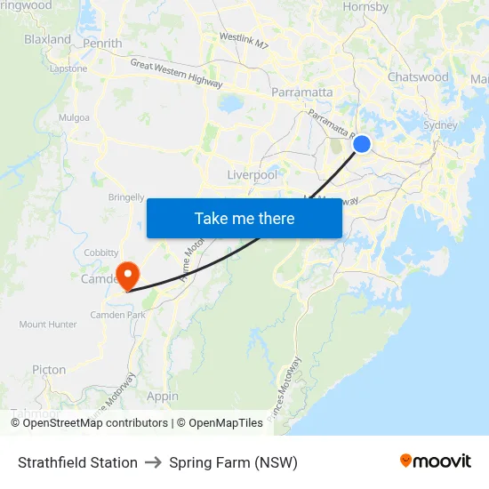Strathfield Station to Spring Farm (NSW) map