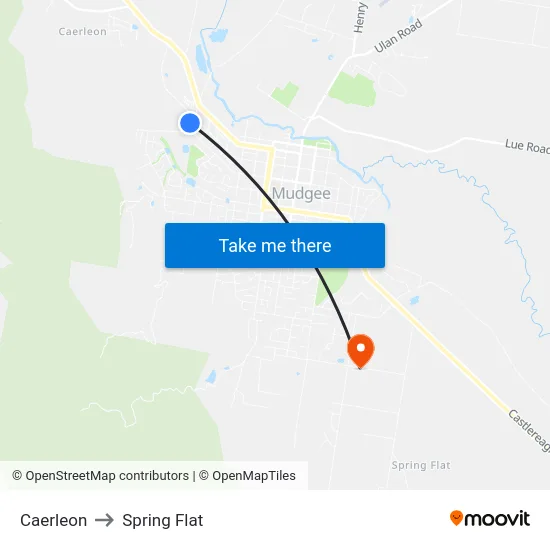 Caerleon to Spring Flat map