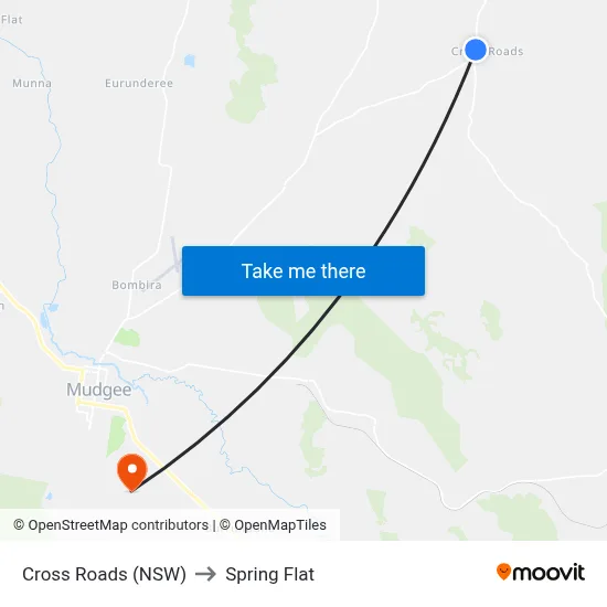 Cross Roads (NSW) to Spring Flat map
