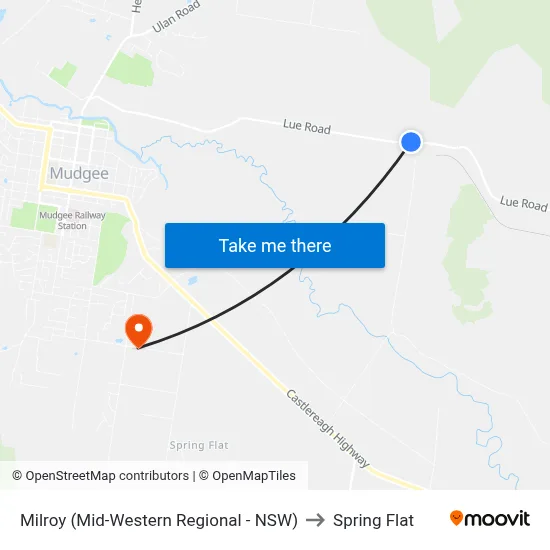 Milroy (Mid-Western Regional - NSW) to Spring Flat map