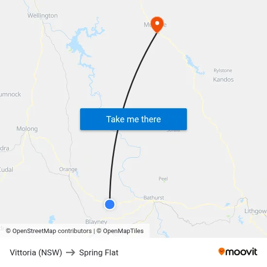 Vittoria (NSW) to Spring Flat map