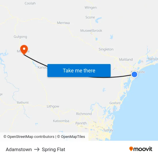 Adamstown to Spring Flat map