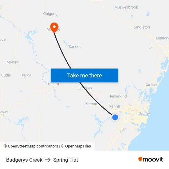 Badgerys Creek to Spring Flat map