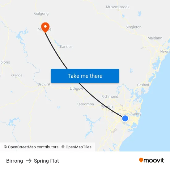 Birrong to Spring Flat map