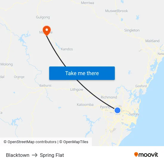 Blacktown to Spring Flat map