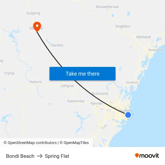 Bondi Beach to Spring Flat map