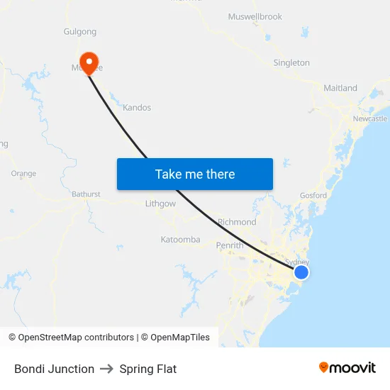 Bondi Junction to Spring Flat map