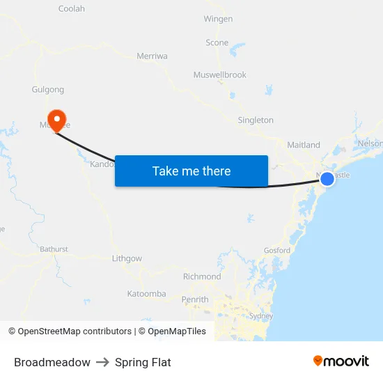 Broadmeadow to Spring Flat map