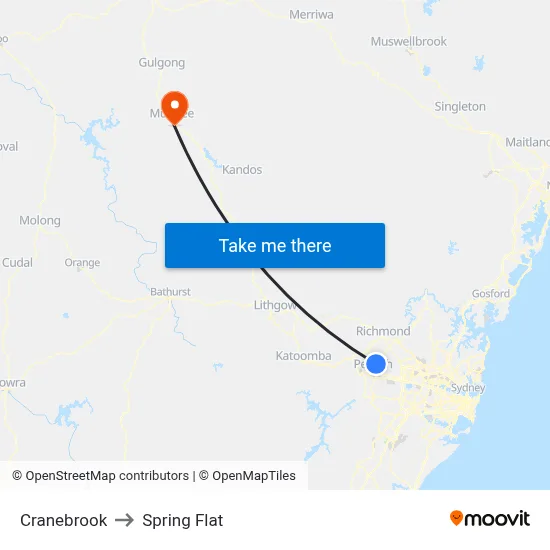 Cranebrook to Spring Flat map