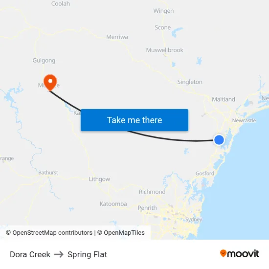 Dora Creek to Spring Flat map