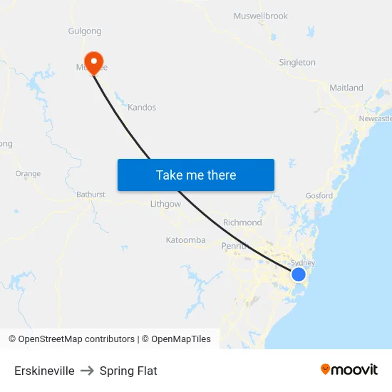 Erskineville to Spring Flat map