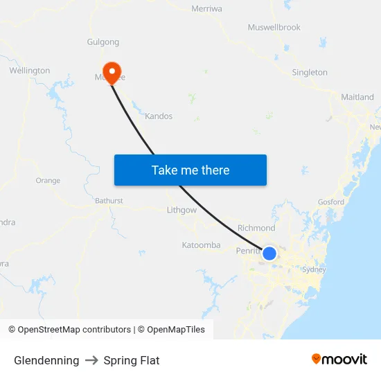 Glendenning to Spring Flat map