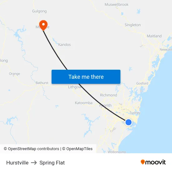 Hurstville to Spring Flat map