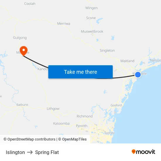 Islington to Spring Flat map