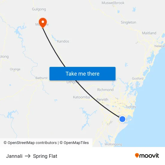 Jannali to Spring Flat map