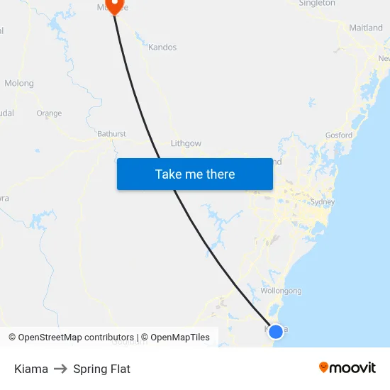 Kiama to Spring Flat map