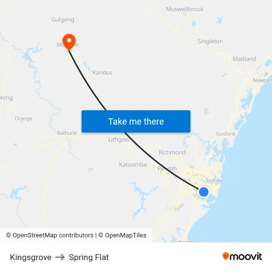 Kingsgrove to Spring Flat map