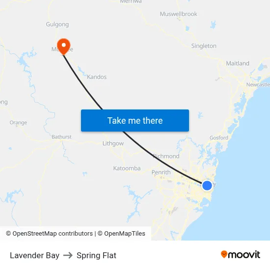 Lavender Bay to Spring Flat map