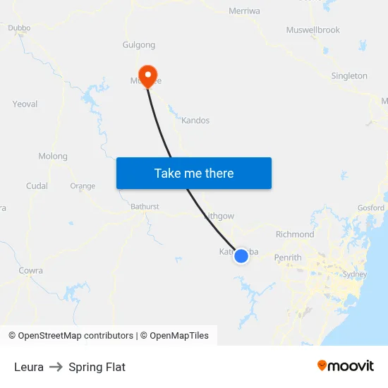 Leura to Spring Flat map