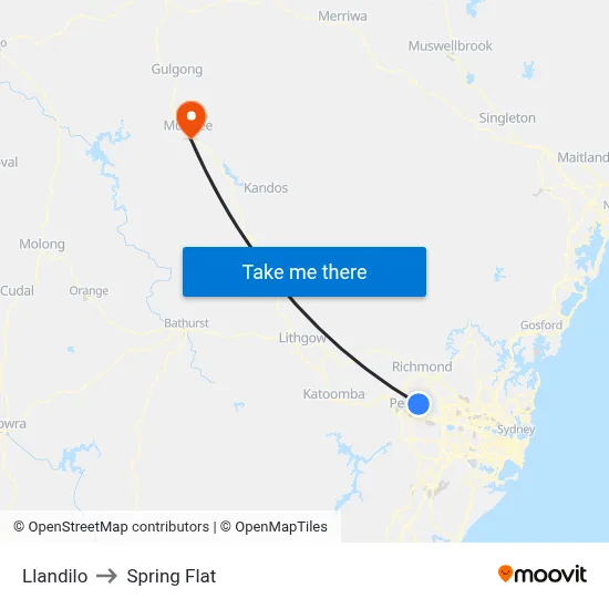 Llandilo to Spring Flat map