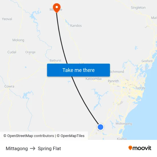 Mittagong to Spring Flat map