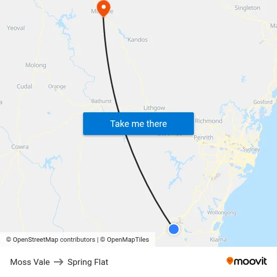 Moss Vale to Spring Flat map