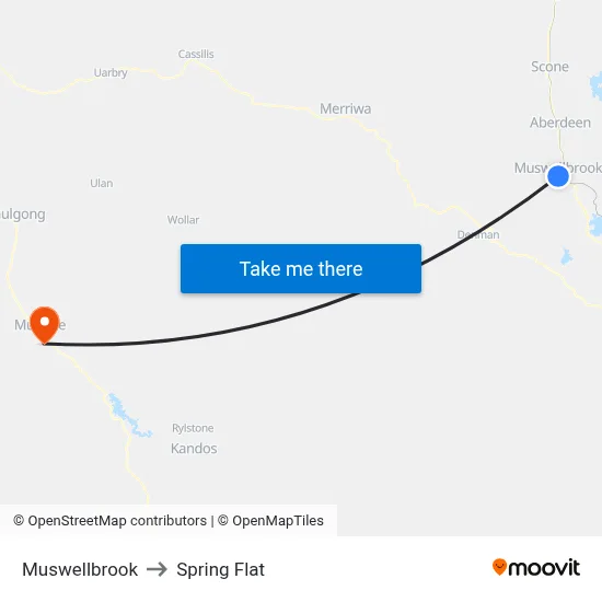 Muswellbrook to Spring Flat map