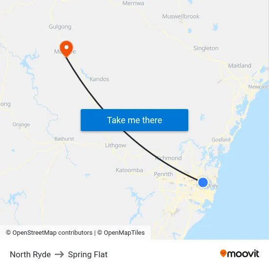 North Ryde to Spring Flat map