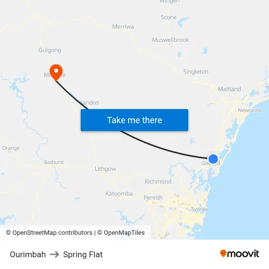 Ourimbah to Spring Flat map